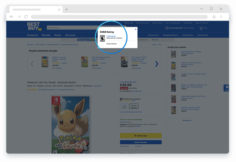 Where to find ESRB Ratings. Rating image on top of Best Buy page